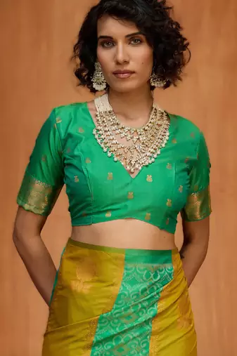 yellow silk blend blend saree with blouse piece