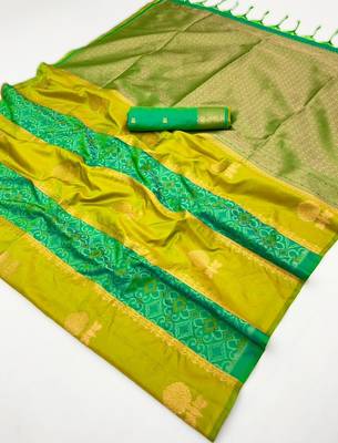yellow silk blend blend saree with blouse piece 3
