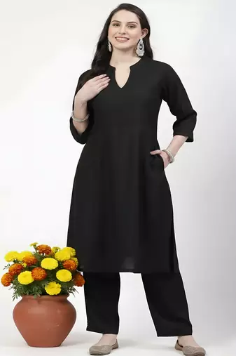 Black plain rayon kurta Pant