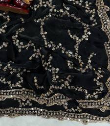 Black Color Beads And  Sequence Embroidery Work Space Silk Saree