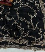 Black Color Beads And  Sequence Embroidery Work Space Silk Saree