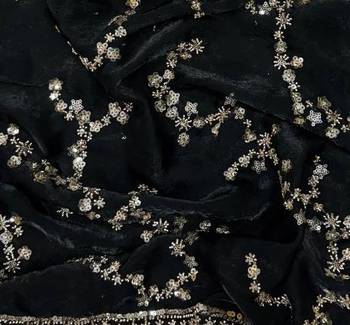 Black Color Beads And  Sequence Embroidery Work Space Silk Saree 2