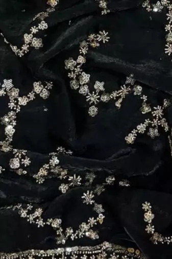 Black Color Beads And  Sequence Embroidery Work Space Silk Saree