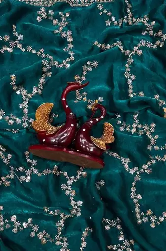Emerald Color Beads And  Sequence Embroidery Work Space Silk Blend Saree