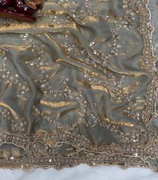Grey Color Beads And  Sequence Embroidery Work Space Silk Blend Saree