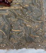 Grey Color Beads And  Sequence Embroidery Work Space Silk Blend Saree