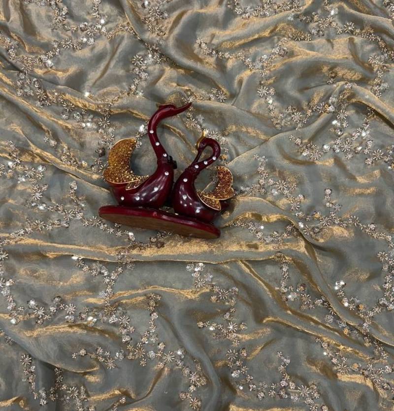 Grey Color Beads And  Sequence Embroidery Work Space Silk Blend Saree