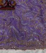 Lavender Color Beads And  Sequence Embroidery Work Space Silk Blend Saree