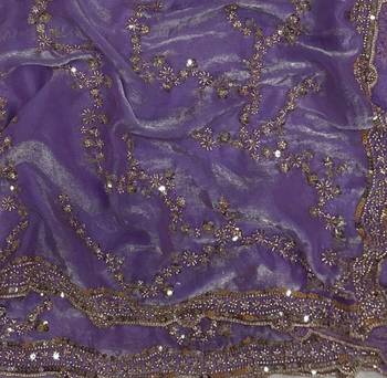 Lavender Color Beads And  Sequence Embroidery Work Space Silk Blend Saree 2