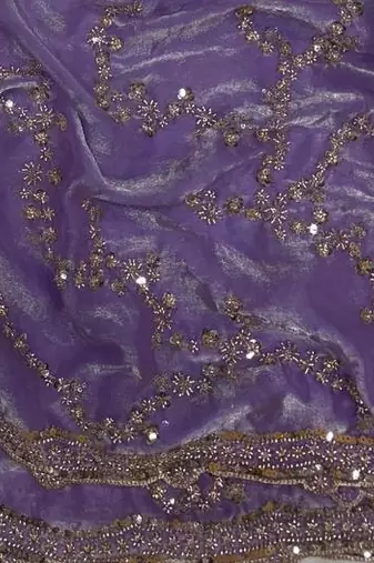 Lavender Color Beads And  Sequence Embroidery Work Space Silk Blend Saree