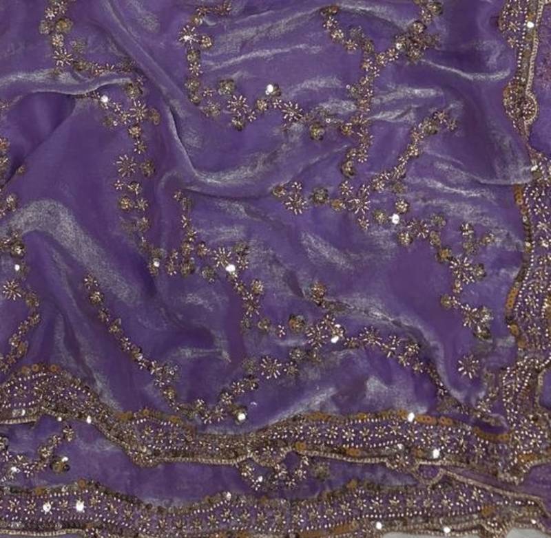 Lavender Color Beads And  Sequence Embroidery Work Space Silk Blend Saree