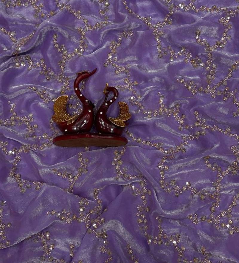 Lavender Color Beads And  Sequence Embroidery Work Space Silk Blend Saree