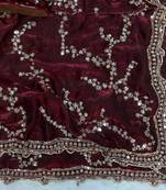 Maroon Color Beads And  Sequence Embroidery Work Space Silk Blend Saree