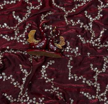 Maroon Color Beads And  Sequence Embroidery Work Space Silk Blend Saree 3