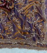 Mustard Color Beads And  Sequence Embroidery Work Space Silk Blend Saree