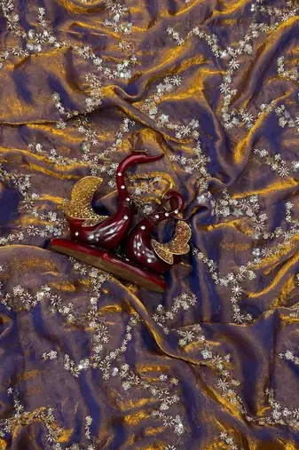 Mustard Color Beads And  Sequence Embroidery Work Space Silk Blend Saree
