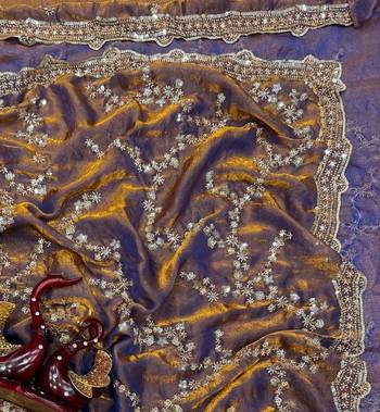 Mustard Color Beads And  Sequence Embroidery Work Space Silk Blend Saree 3