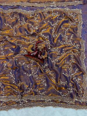 Mustard Color Beads And  Sequence Embroidery Work Space Silk Blend Saree 4