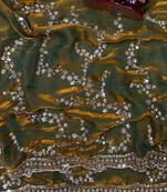 Olive Color Beads And  Sequence Embroidery Work Space Silk Blend Saree