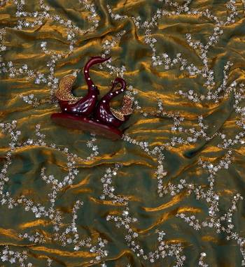 Olive Color Beads And  Sequence Embroidery Work Space Silk Blend Saree 2
