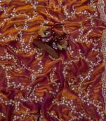 Orange Color Beads And  Sequence Embroidery Work Space Silk Blend Saree