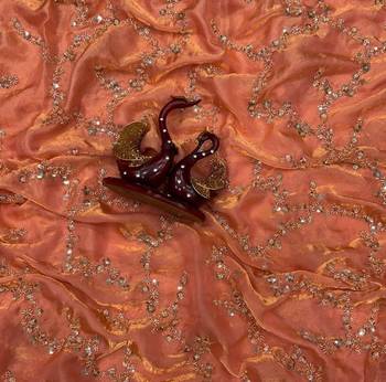 Peach Color Beads And  Sequence Embroidery Work Space Silk Blend Saree 2