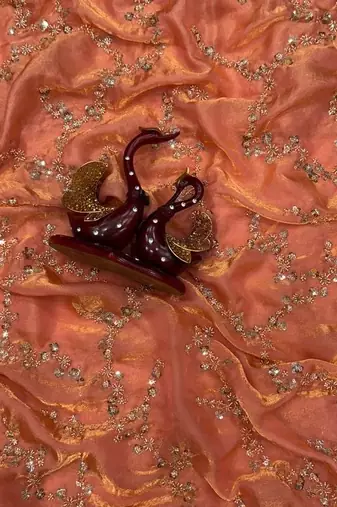 Peach Color Beads And  Sequence Embroidery Work Space Silk Blend Saree