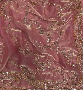 Pink Color Beads And  Sequence Embroidery Work Space Silk Blend Saree 1