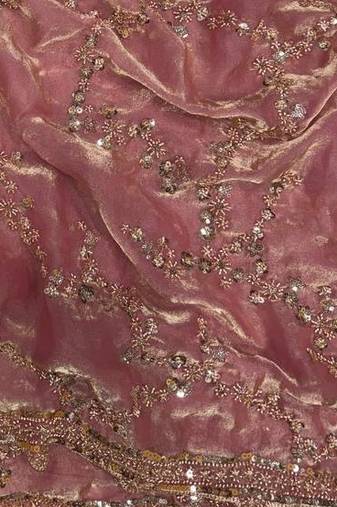 Pink Color Beads And  Sequence Embroidery Work Space Silk Blend Saree