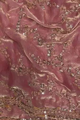 Pink Color Beads And  Sequence Embroidery Work Space Silk Blend Saree