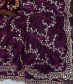 Purple Color Beads And  Sequence Embroidery Work Space Silk Blend Saree