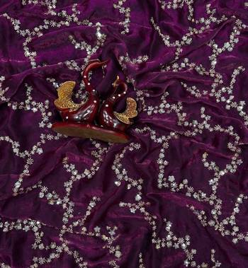 Purple Color Beads And  Sequence Embroidery Work Space Silk Blend Saree 2