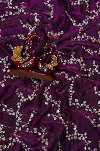 Purple Color Beads And  Sequence Embroidery Work Space Silk Blend Saree
