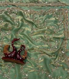 Sea Green Color Beads And  Sequence Embroidery Work Space Silk Blend Saree
