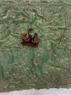 Sea Green Color Beads And  Sequence Embroidery Work Space Silk Blend Saree 4