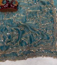 Sky Blue Color Beads And  Sequence Embroidery Work Space Silk Blend Saree