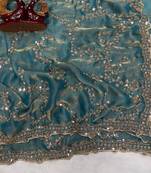 Sky Blue Color Beads And  Sequence Embroidery Work Space Silk Blend Saree