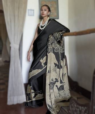 black modal satin printed saree | new launch 1