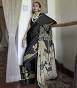 black modal satin printed saree | new launch