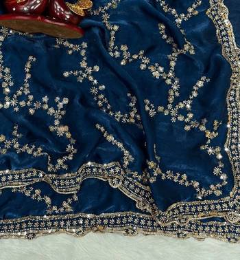 Teal Color Beads And  Sequence Embroidery Work Space Silk Blend Saree 1