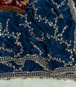 Teal Color Beads And  Sequence Embroidery Work Space Silk Blend Saree