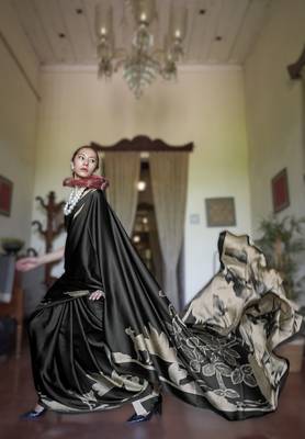 black modal satin printed saree | new launch 2