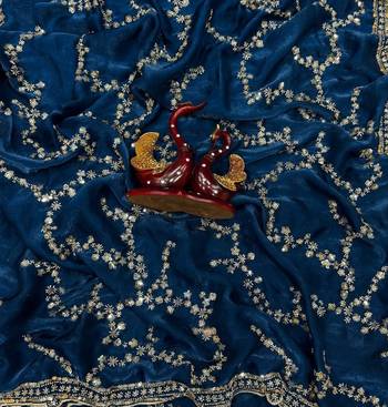 Teal Color Beads And  Sequence Embroidery Work Space Silk Blend Saree 3