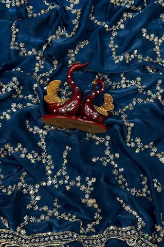 Teal Color Beads And  Sequence Embroidery Work Space Silk Blend Saree