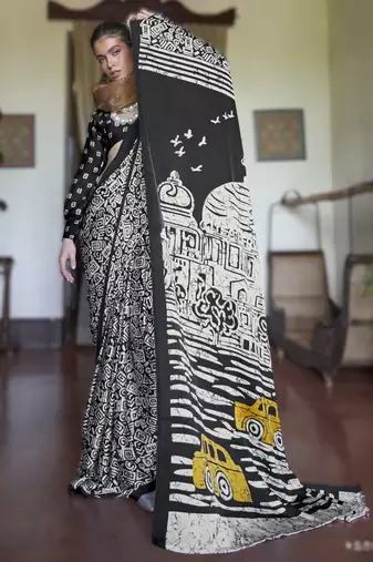 white modal satin printed saree | new launch