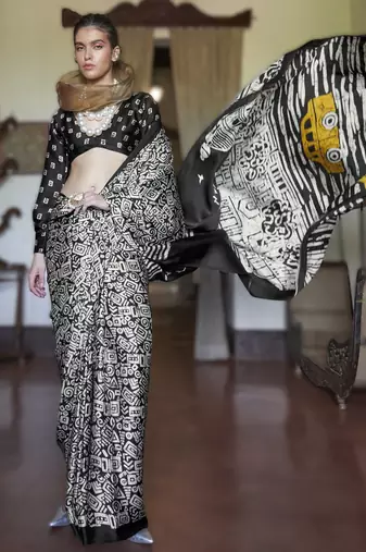 white modal satin printed saree | new launch