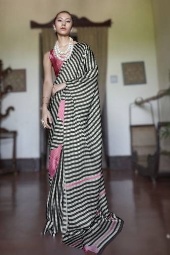 black modal satin printed saree | new launch