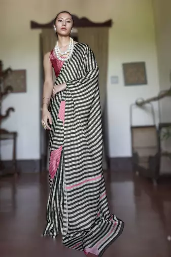 black modal satin printed saree | new launch