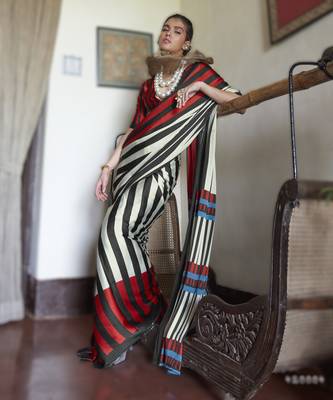 white modal satin printed saree | new launch 1