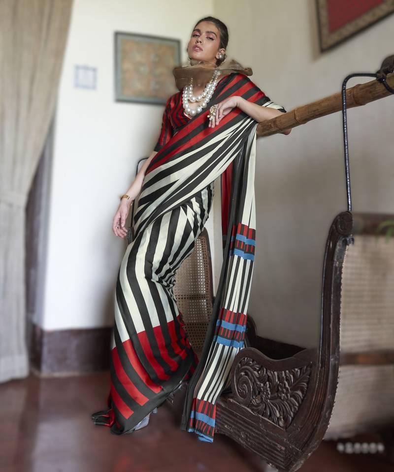 white modal satin printed saree | new launch